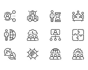 Business Management line icons, work group, businessman, Corporate Management, Team Work, Vector illustration. 