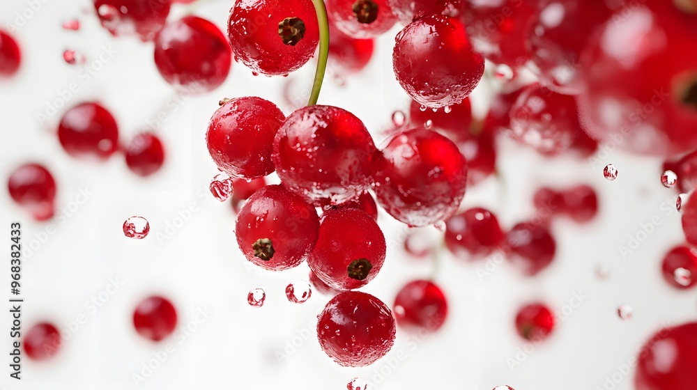 Poster 32. **a 3d render of a falling slice of red currant, its vibrant red color and translucent texture v