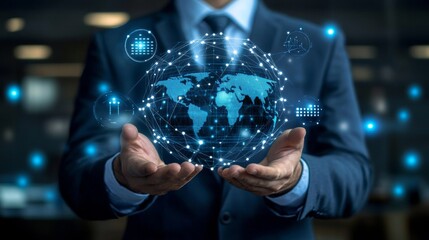 Fototapeta premium Business and economic growth on global business network, Data analysis of financial and banking, Stock, AI, Technology and data connection, Security, Blockchain and Networking, Business strategy.