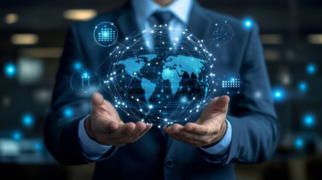 Business and economic growth on global business network, Data analysis of financial and banking, Stock, AI, Technology and data connection, Security, Blockchain and Networking, Business strategy. - Powered by Adobe