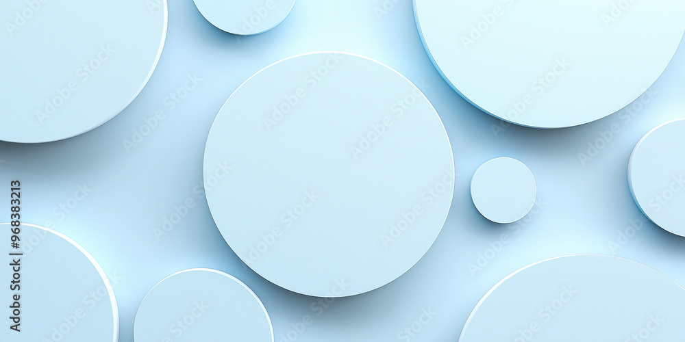 Poster Minimalist light blue background with floating circles creating shadows