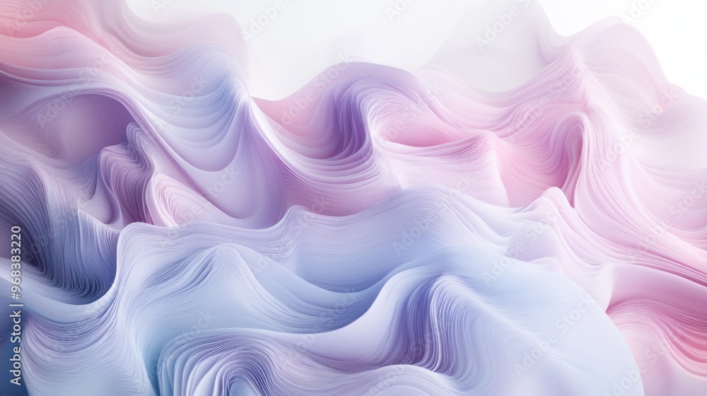 Poster abstract pattern of fluid, wavy lines in pastel tones, creating a calm and serene effect.