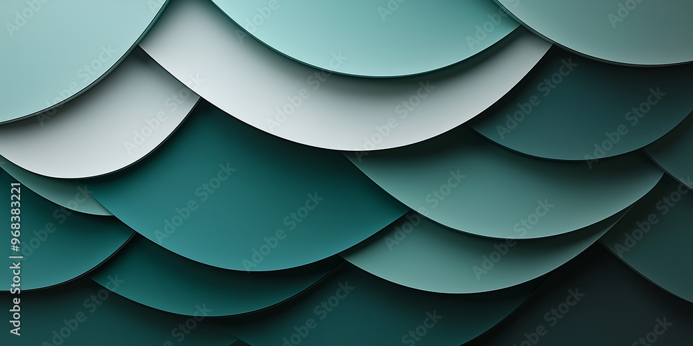 Poster abstract background with green and white paper cut out shapes forming a wave pattern