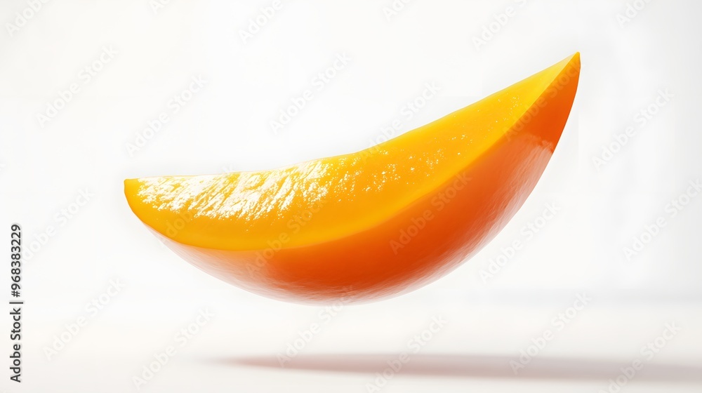 Poster 41. **a 3d render of a falling slice of persimmon, its vibrant orange color and smooth texture contr