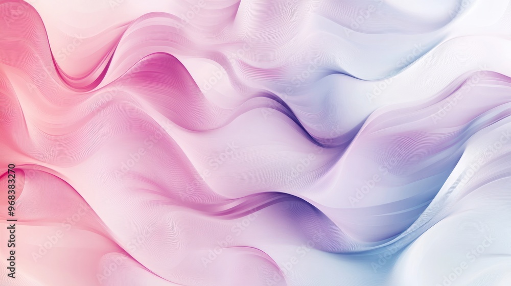 Poster abstract pattern of fluid, wavy lines in pastel tones, creating a calm and serene effect.