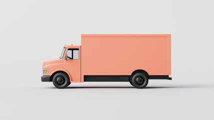 Pink delivery truck standing on white background