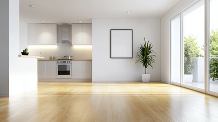 Fototapeta premium A kitchen with a white stove and a white sink