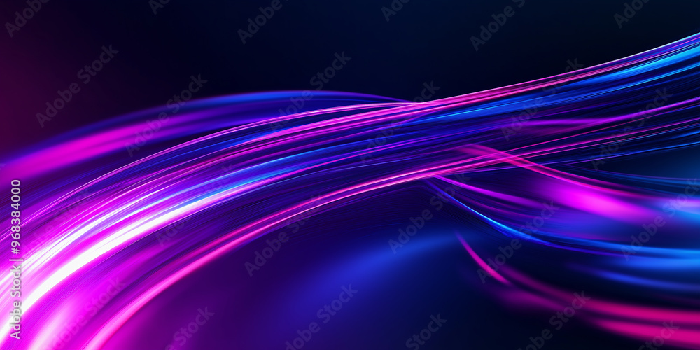 Poster abstract neon light trails flowing across a dark background