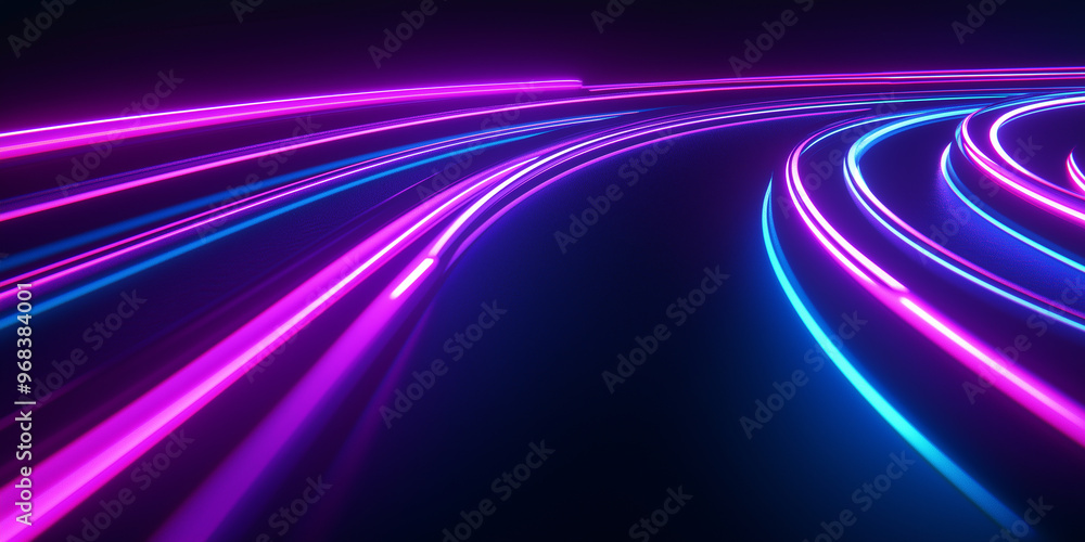 Poster blue and purple neon lights creating curved lines background