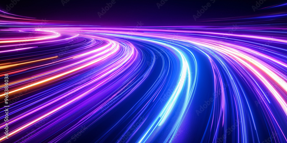 Aufkleber light trails curving and forming a futuristic design on dark background