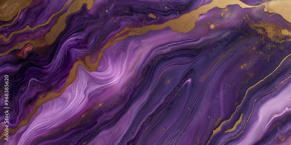 Aufkleber purple and gold liquid marble background creating abstract flowing pattern