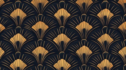 Art deco-inspired pattern with gold geometric shapes on a dark background.