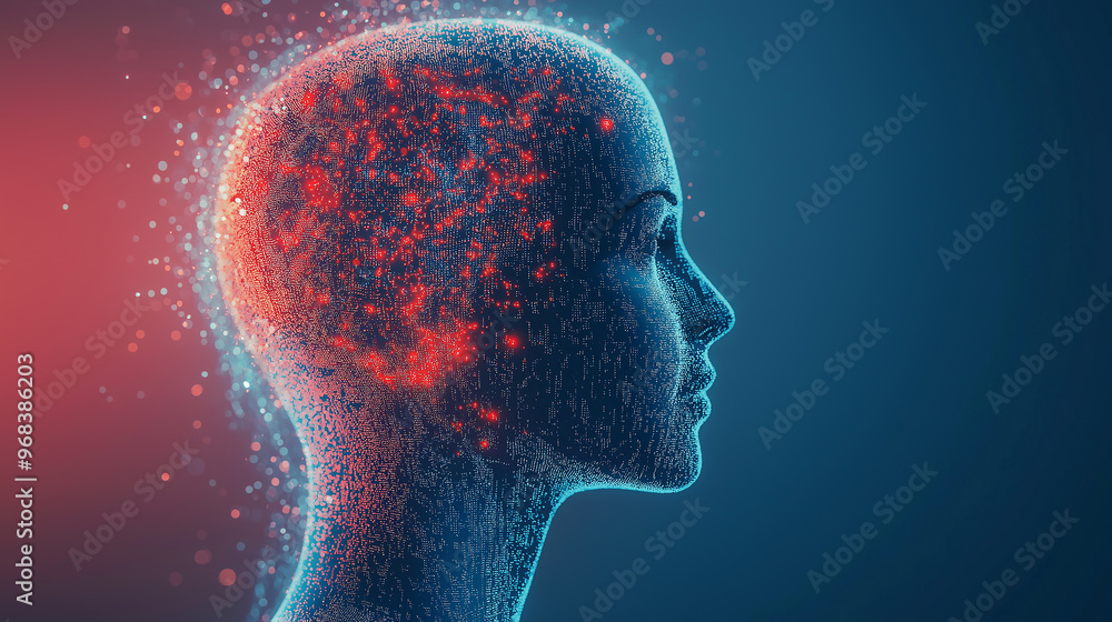 Aufkleber Artificial intelligence is processing data in a woman face shape