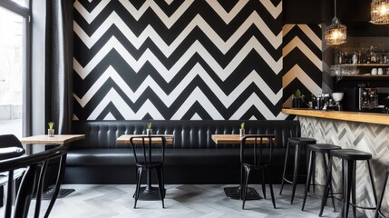 Chevron pattern in monochrome tones, creating a bold and modern design.