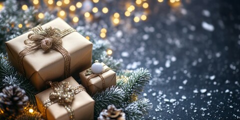 Merry Christmas and Happy New Year bright colorful composition. Xmas background with festive decorative elements. Festive banner and web poster, greeting card, flyer and brochure