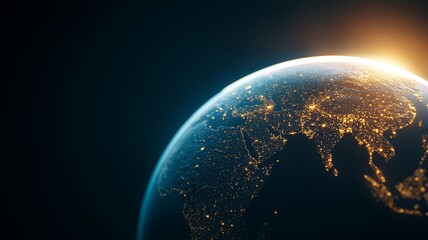 Fototapeta premium A close up of the Earth with the lights of the cities below