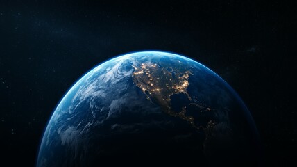 Obraz premium A close up of the Earth at night with the United States lit up