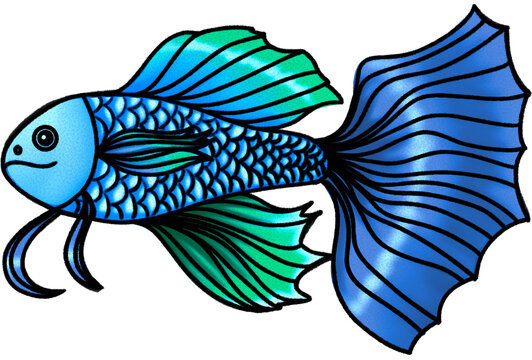 recommend clip art: Blue Siam fighting fish,Siamese betta,fancy fish, aquatic fish, clipart cartoon style 
