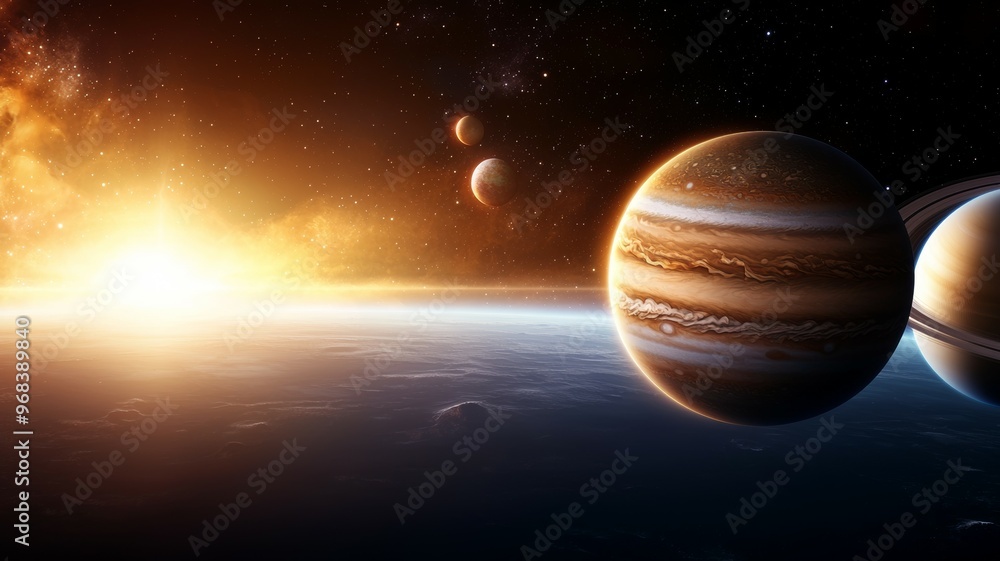 Poster the planets are in different positions and sizes