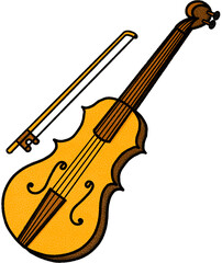 violin with bow, clipart cartoon style 