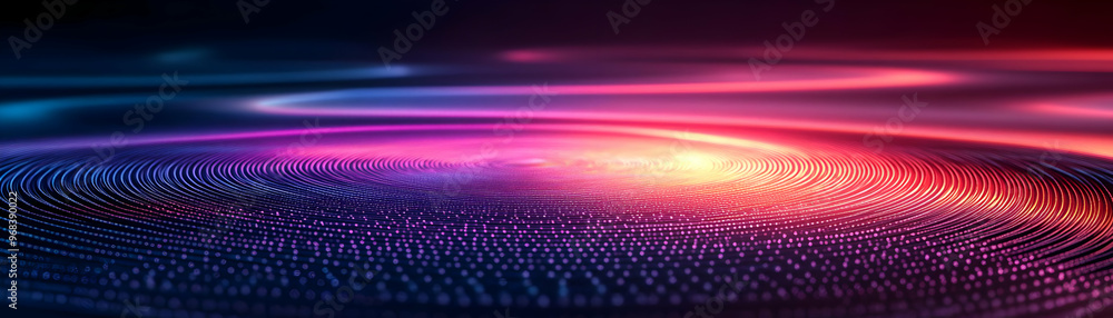 Poster abstract technology background: digital data flowing in circular waves