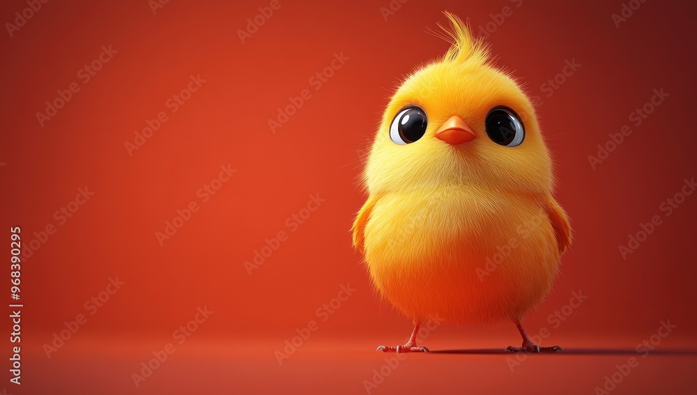 Wall mural Cute Chick on Red Background