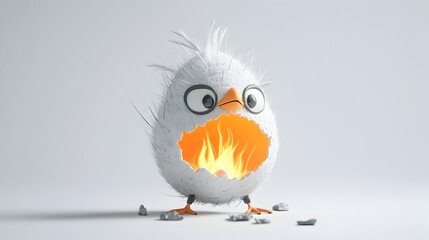 Fototapeta premium 3D Cartoon Phoenix Egg Cracking Open with Flickering Flames on Simple White Background