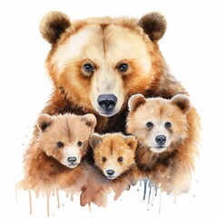 Fototapeta premium Heartwarming Illustration of a Brown Bear Family with Cubs - Perfect for Nature and Wildlife Enthusiasts