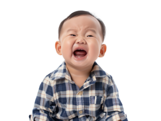 6-month-old Asian infant experiencing feeding difficulties and crying during meals.