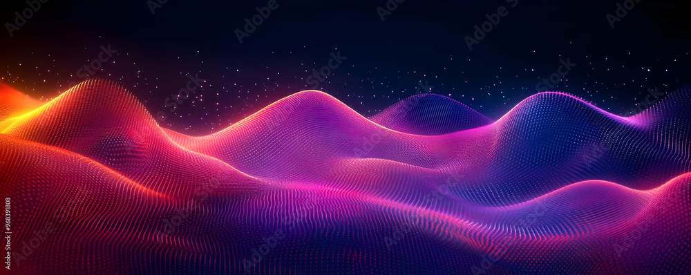 Poster Abstract Background - Colorful Digital Wave Pattern on Dark Background