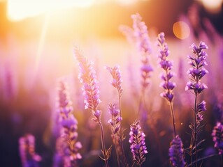 Vibrant lavender field at sunset