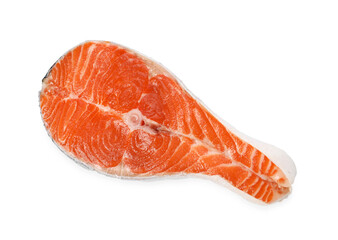 One fresh salmon steak isolated on white, top view