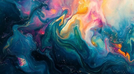 Naklejka premium Abstract Swirling Paint with Vibrant Colors and Metallic Sheen