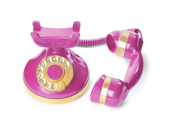 Elegant vintage magenta telephone isolated on white