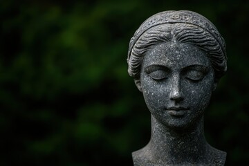 Obraz premium Weathered stone bust of a woman with closed eyes