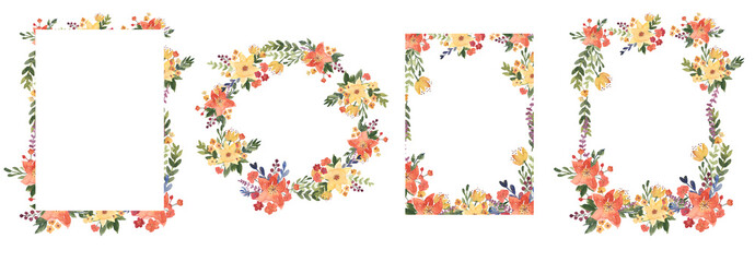 Watercolor flowers frame illustration for kids