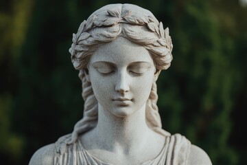 Fototapeta premium Serene stone sculpture of a woman's face with closed eyes