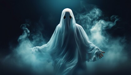 halloween spooky ghost smoke at night on black background