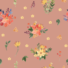 watercolor flowers seamless pattern illustration for kids