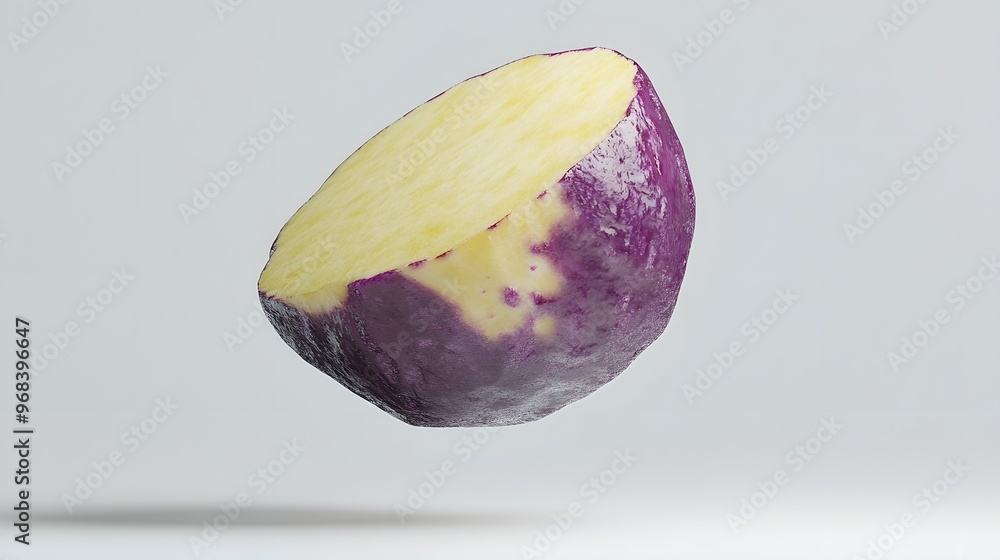 Aufkleber 33. **a 3d render of a falling slice of rutabaga, its yellow and purple skin and rounded shape set a