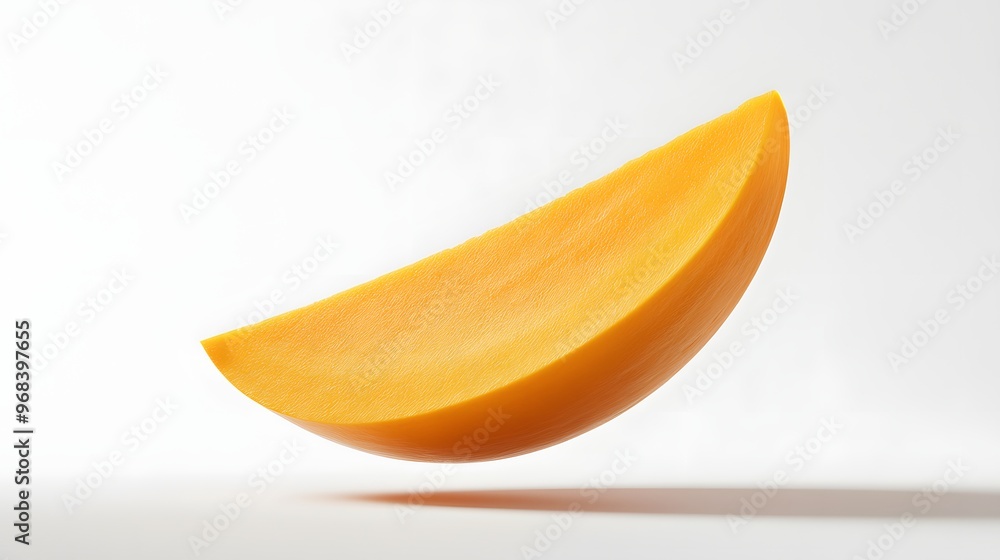 Poster 27. **a 3d render of a falling slice of butternut squash, its orange flesh and smooth surface visibl