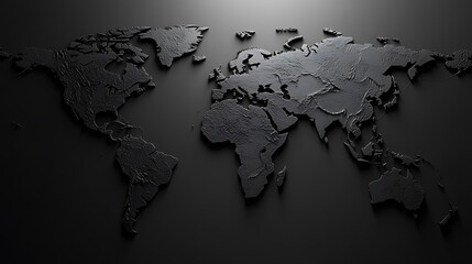 Minimalist Monochrome World Map Illuminated by Top-Down Studio Lighting