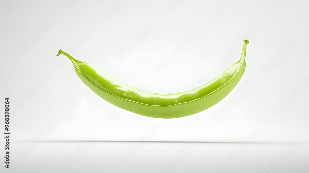 Poster 29. **a 3d render of a falling slice of green bean, its elongated shape and vibrant color detailed a