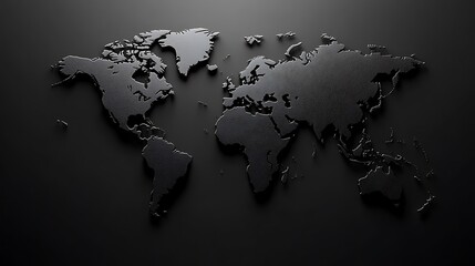 Modern Minimalist Stylized World Map in Black and White with Dramatic Lighting