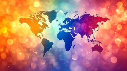 Fototapeta premium Vibrant World Map Bathed in Golden Hour Light