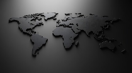 Contemporary Minimalist Stylized World Map in Black and White with Dramatic Lighting