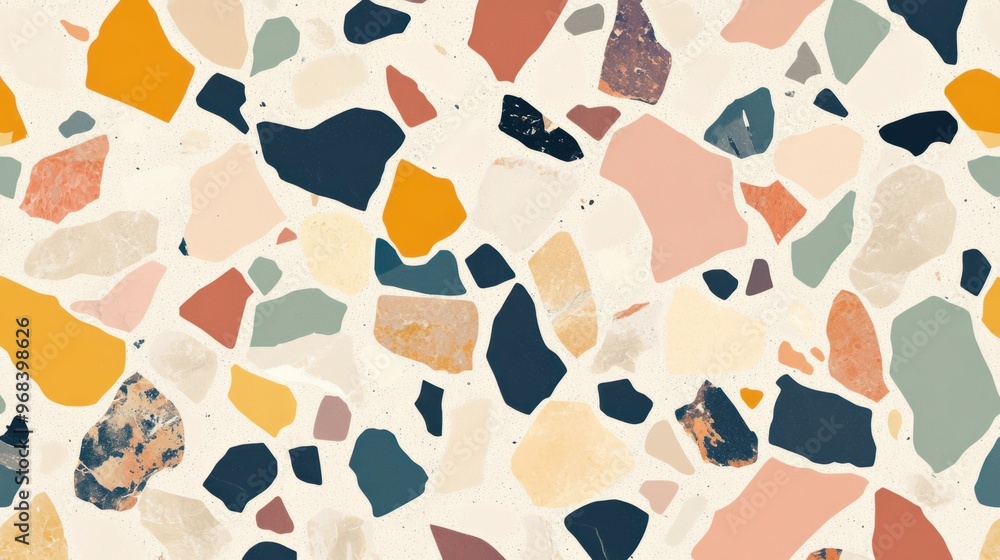 Aufkleber seamless terrazzo pattern with colorful stone fragments in a neutral background.