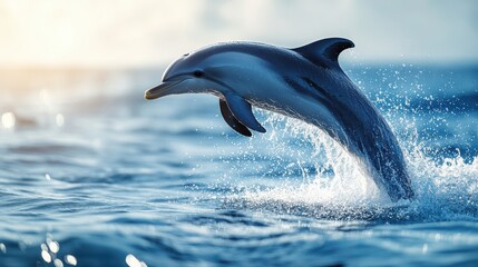 Fototapeta premium A playful dolphin jumping out of the water, isolated on a white background.