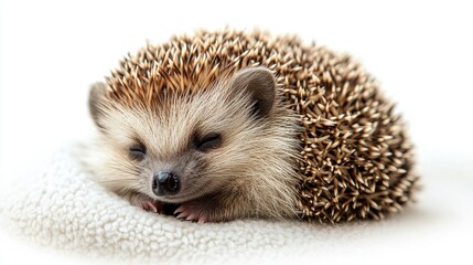 Fototapeta premium A small hedgehog curled up into a ball, isolated on a white background.
