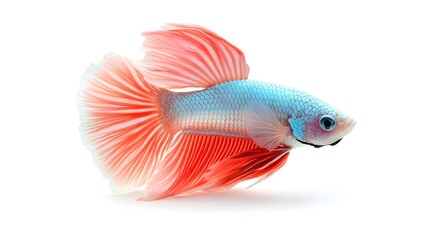 Fototapeta premium Majestic Betta Fish with Flowing Fins Swimming Gracefully Against Clean White Background